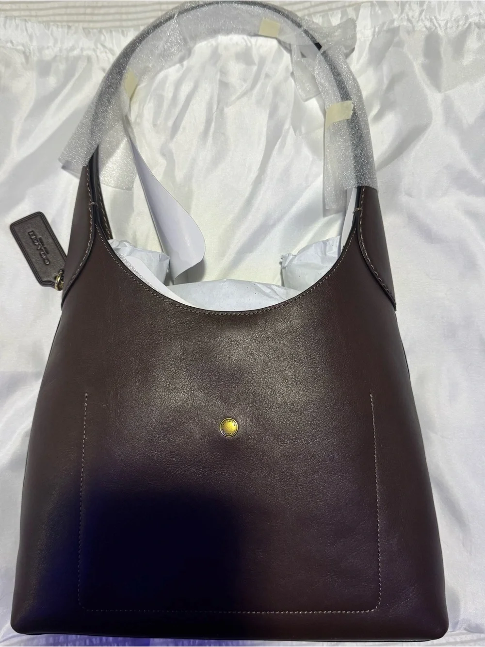 Coach Dark Brown Leather Shoulder Tote with Gold Logo